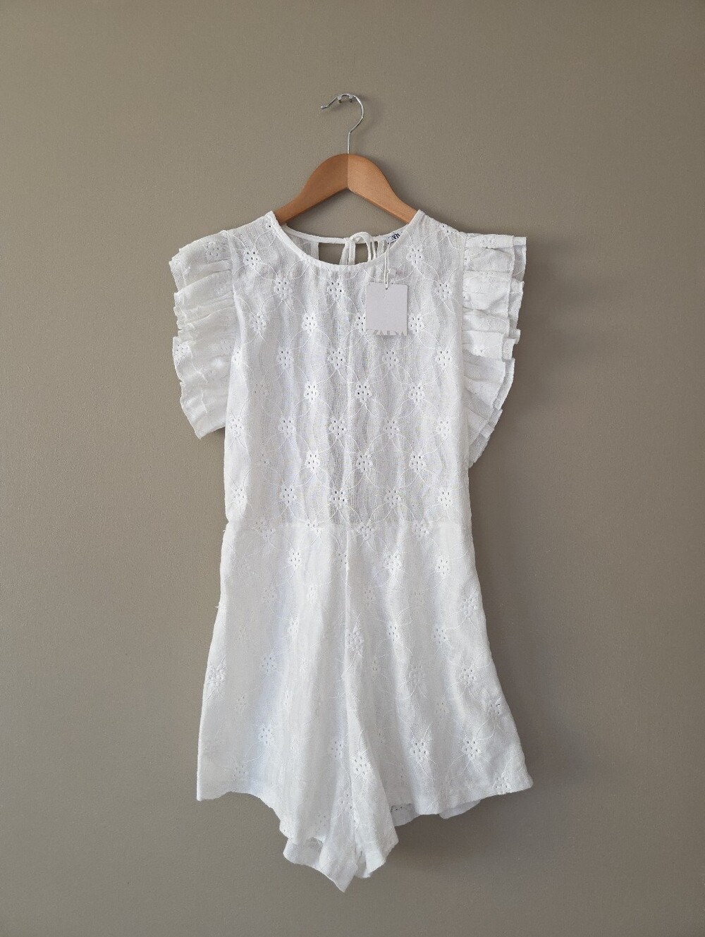 Zara White Eyelet Ruffle Romper Open Back Cottagecore